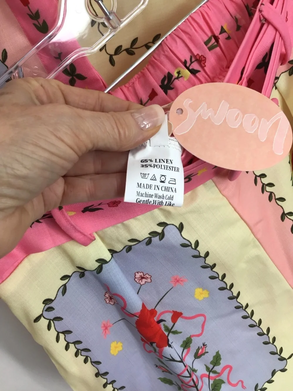 SundayUp NWT 2Pc Linen-Blend Shirt & Short Set Summer Beach PInk/Yellow Size S